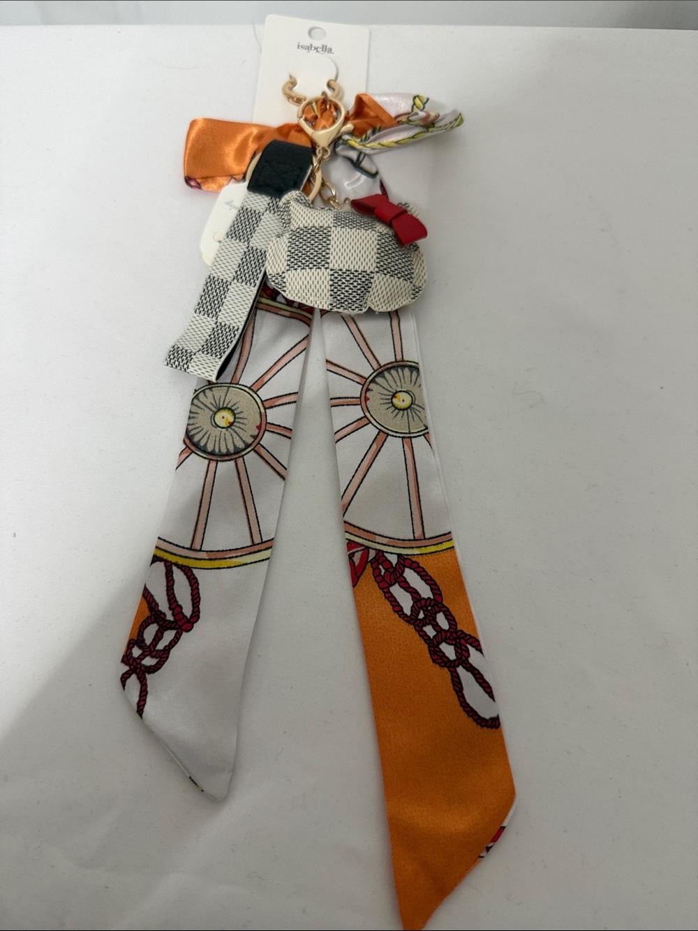 Fashion Jewelry Orange, White, Black & Red Keychain Scarf Charm